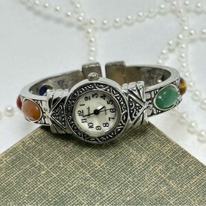 Silver Gemstone Cuff Watch